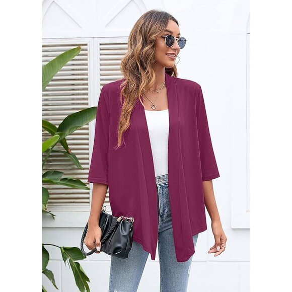 Lightweight Drape Cardigan‎ – Open Front 3/4 Sleeve Size Small - Picture 4 of 5